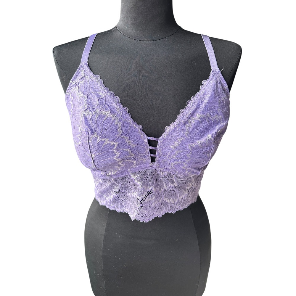 Auden Lilac Lace Longline Bralette Crop Top V Neck Adjustable Straps‎ Large NWOT